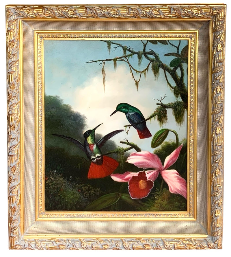 Oil on Canvas of Hummingbirds in Ornate Gold Frame
