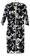 JOSEPH RIBKOFF Navy/White/Black Floral Zip Front 3/4 Sleeve Dress