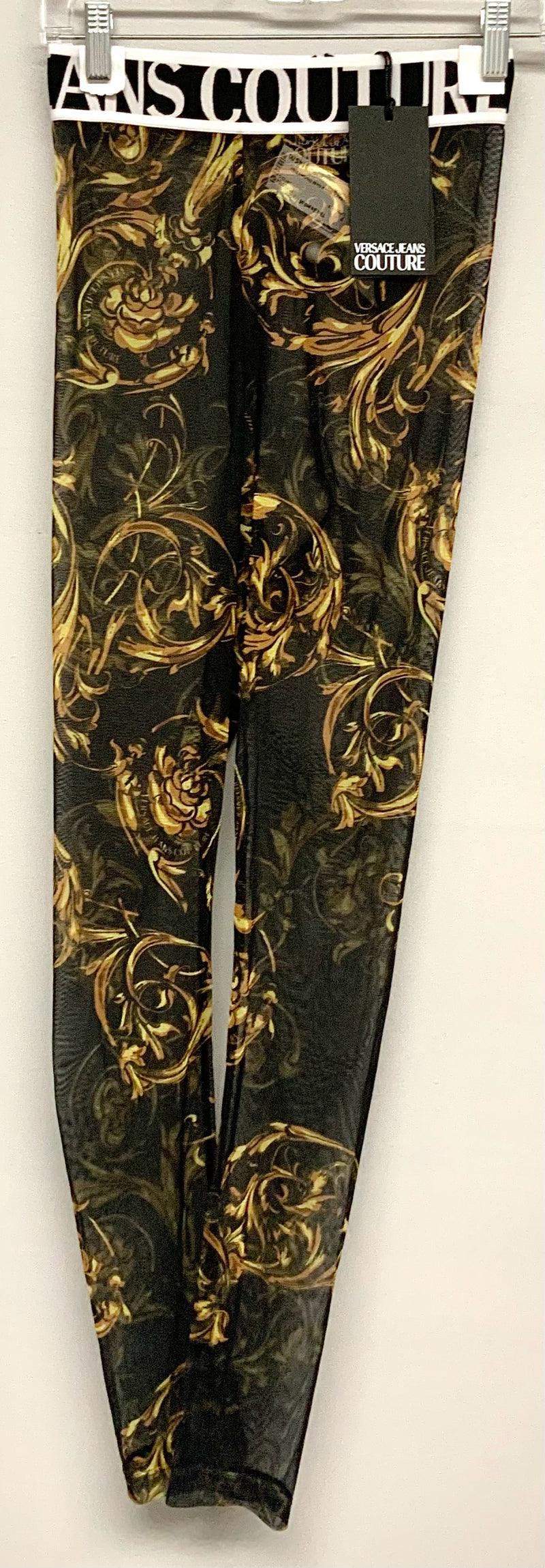 VERSACE Black Gold Garland Print Sheer Leggings