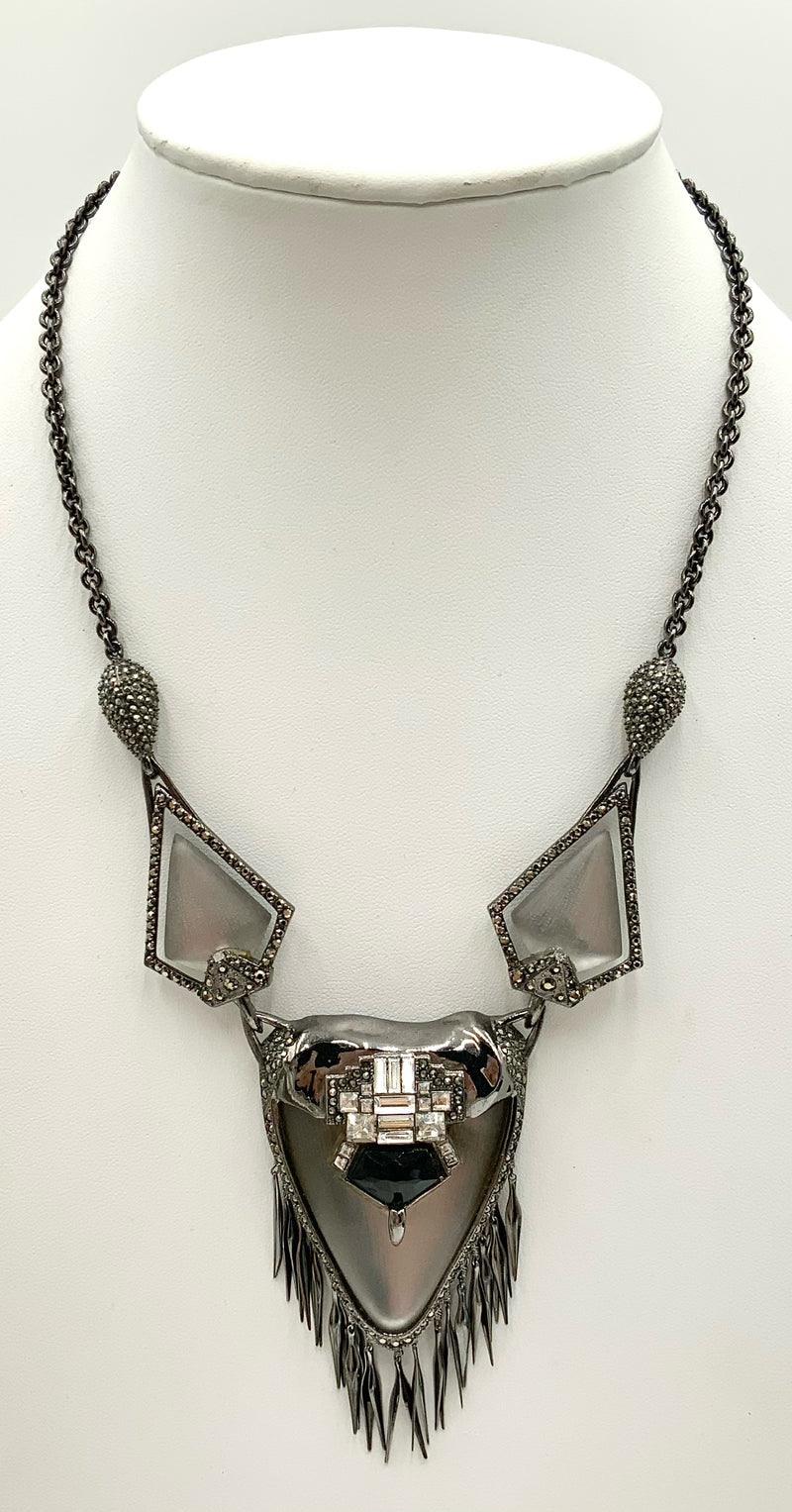 ALEXIS BITTAR Grey Lucite Clear Crystal Black Onyx Pave Accent Deco Necklace