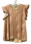 HUNTER BELL NYC Pink Metallic Textured Flutter Slv Top