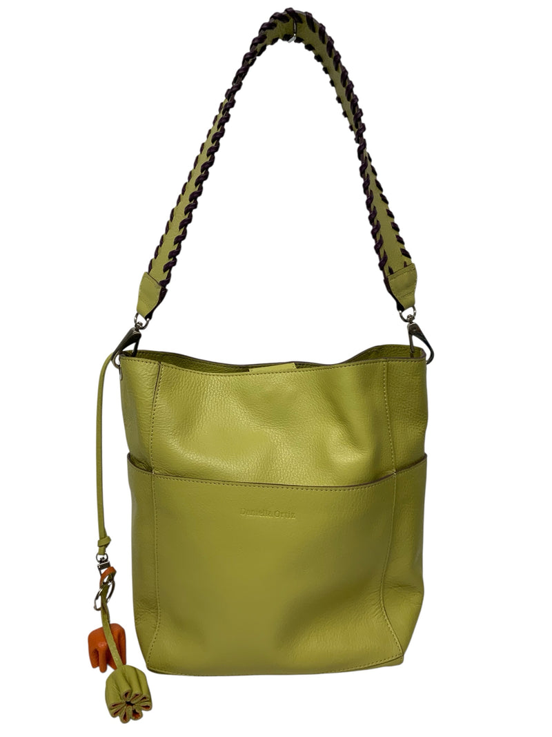 DANIELLA ORTIZ Citron Leather Whipstitch Handle Shoulder Bag