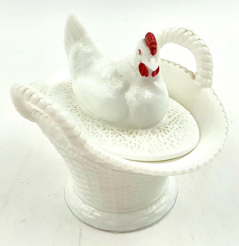 Vintage Westmoreland Milk Glass Hen in Basket