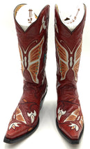 CORRAL Dk Red Leather w/Butterfly Inlay Snip Toe Cowboy Boots 6