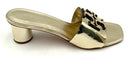 TORY BURCH Gold Metallic w/Lazer Cut Logo "Ines" Mule Sandal 9.5