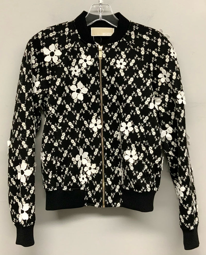 MICHAEL KORS Black/White w/Flower Applique Bomber Jacket