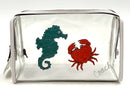 COACH White Leather Clear PVC Signature Seahorse & Crap Zip Pouch