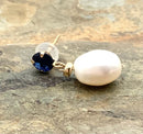 14kt Gold, Pearl & Simulated Sapphire Earrings