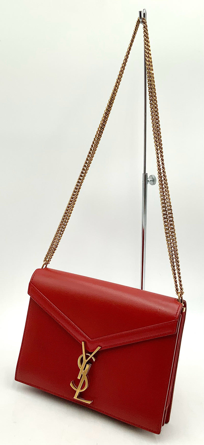 Yves St Laurent Red Leather Cassandre Envelope Chain Bag