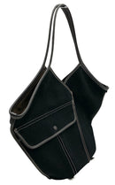 HEREU Black Organic Cotton Brown Leather Tote Bag
