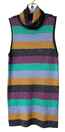 PATRIZIA PEPE Navy/Turq/Blue/Multi/Metallic Stripe S/L Turtleneck Top
