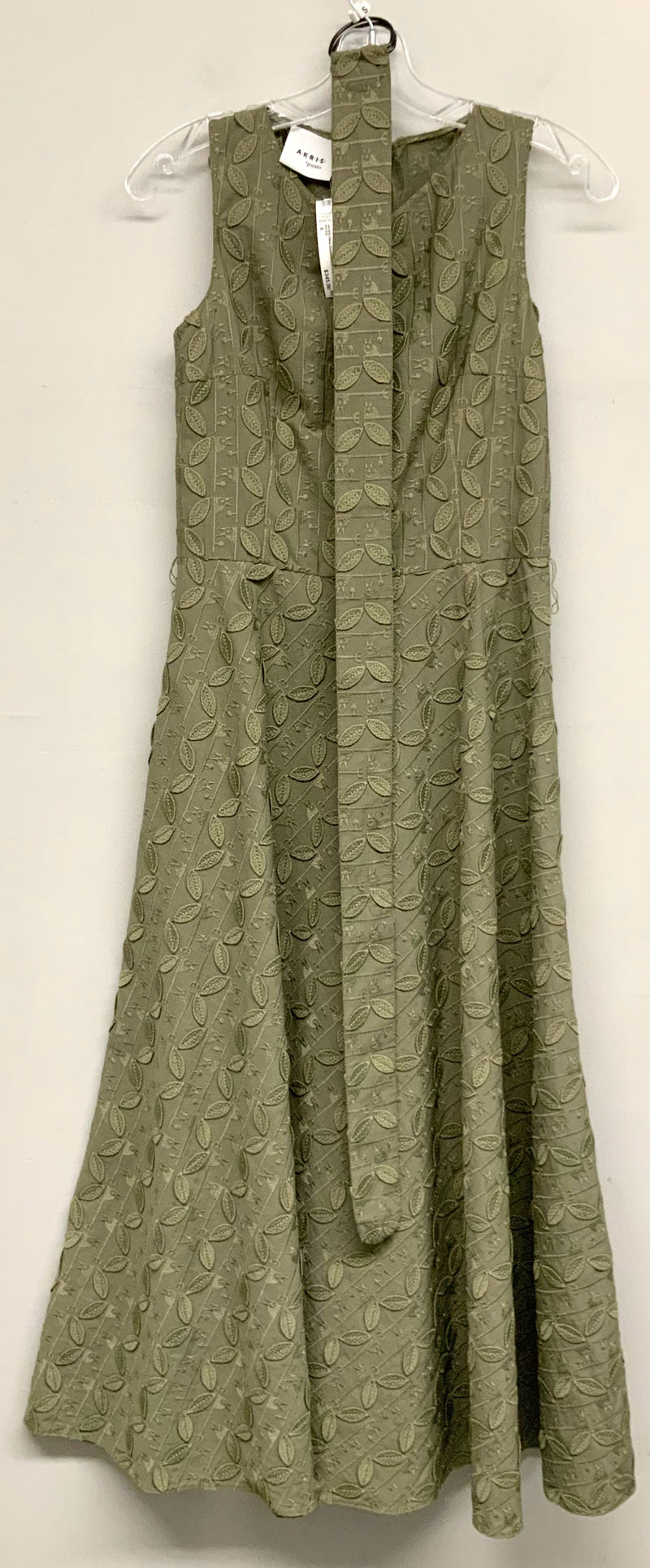 AKRIS Olive Embroidered Leaf Belted S/L Dress