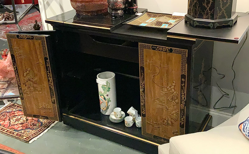 Vintage Drexel Asian Black Lacquer Server/Bar