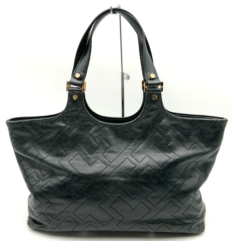 TORY BURCH Black Lea "Stitch T Burch" Double Handle Tote