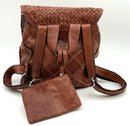 AMERILEATHER Brown Woven Leather Fringe Backpack