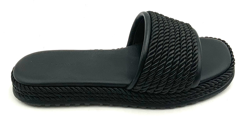 TORY BURCH Black Leather Rope Detail Platform Slide Sandals 7.5