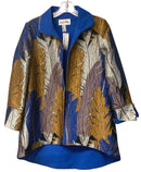 JOSEPH RIBKOFF Blue/Copper/Silver Leaf Print Open Jacket
