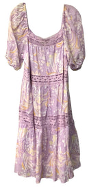 HALE BOB Lavender/White/Peach Floral w/Lace Detail Puff Sleeve Dress