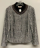TORY BURCH Black Ivory Ribbon Weave Brown Navy Crochet Collar Jacket