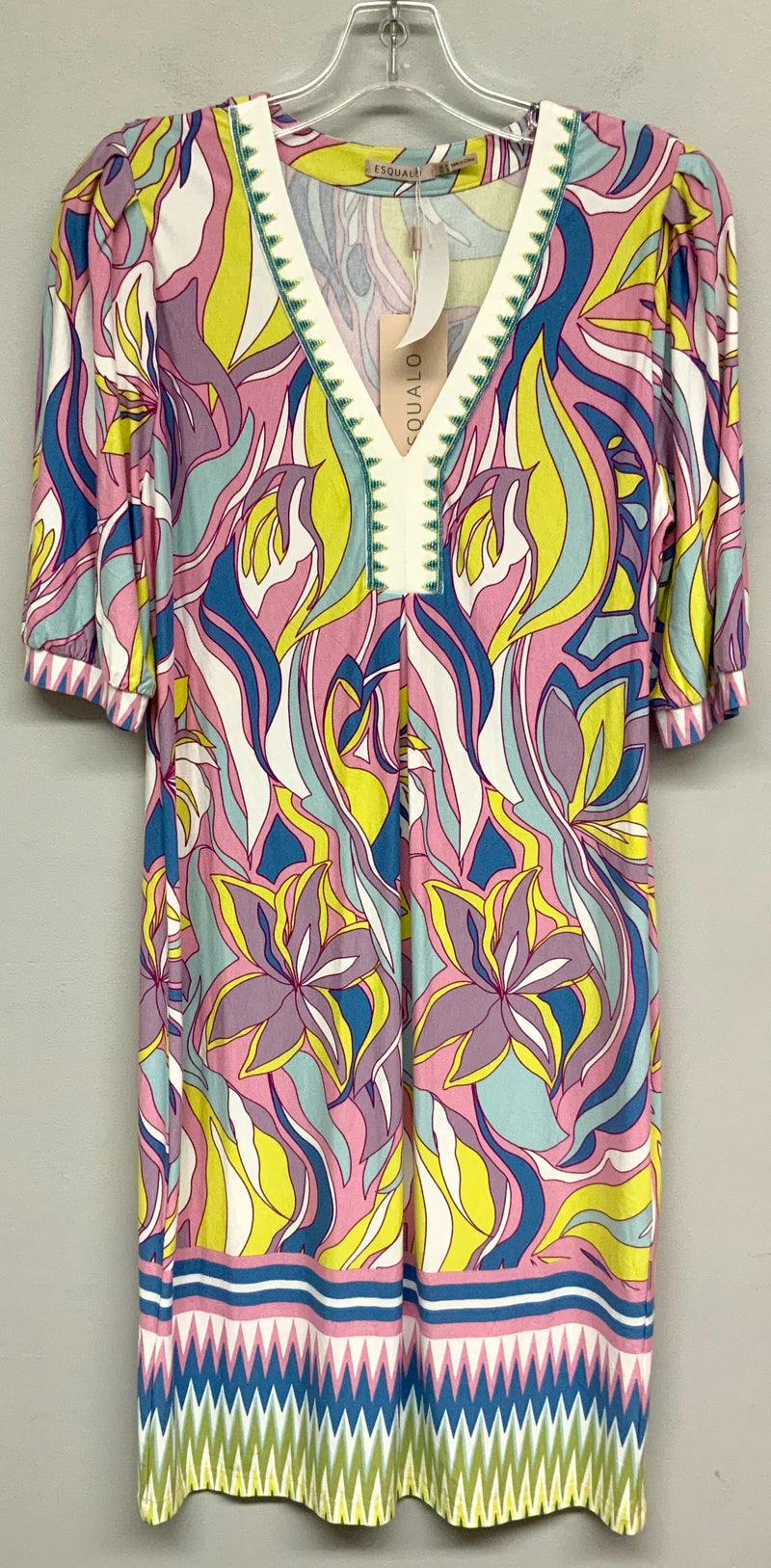 ESQUALO Pink/Lavender/Multi Abstract w/Embell S/S Dress