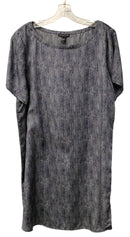 EILEEN FISHER Navy Grey Reptile Printed Silk S/S Sheath Dress