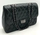 CACAU Black Quilted Leather Chain Strap Turnlock Flap Bag