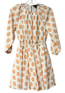 J CREW White/Peach/Melon Floral Smocked Waist 3/4 Sleeve Dress