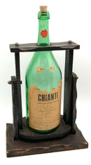 Vintage Wood Tipping Stand with Chianti Bottle