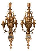 Pair of Carved Wood Gilt Three Arm Sconces