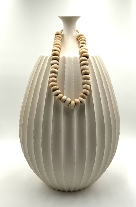 Large White Bisque Vase With Beads