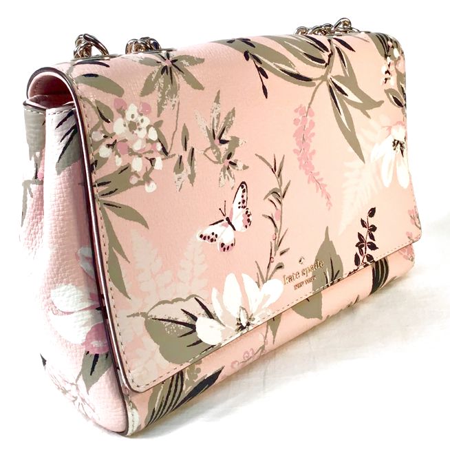 KATE SPADE Pink Floral Butterfly Leather Chain Bag