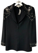 ST JOHN Black Knit Rhinestone Swag Full Zip Evening Jacket