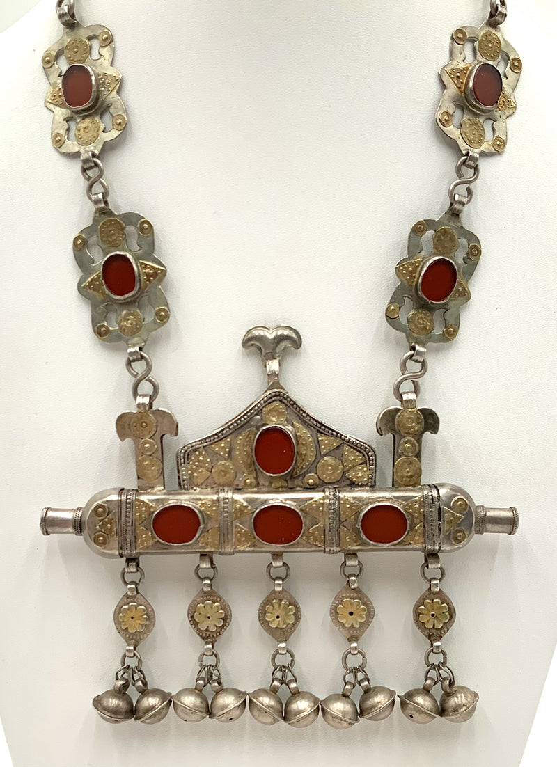 Antique Turkmen Sterling & Carnelian Necklace