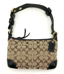 COACH Vintage Black Leather Khaki Signature Jacquard Hobo Bag