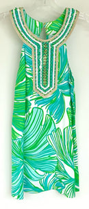 LILLY PULITZER Aqua/Green Bananaleaf w/Embell Collar"Adelina" Tunic