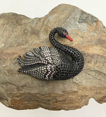 JOAN RIVERS Classics Silvertone/Crystals Black Swan Brooch