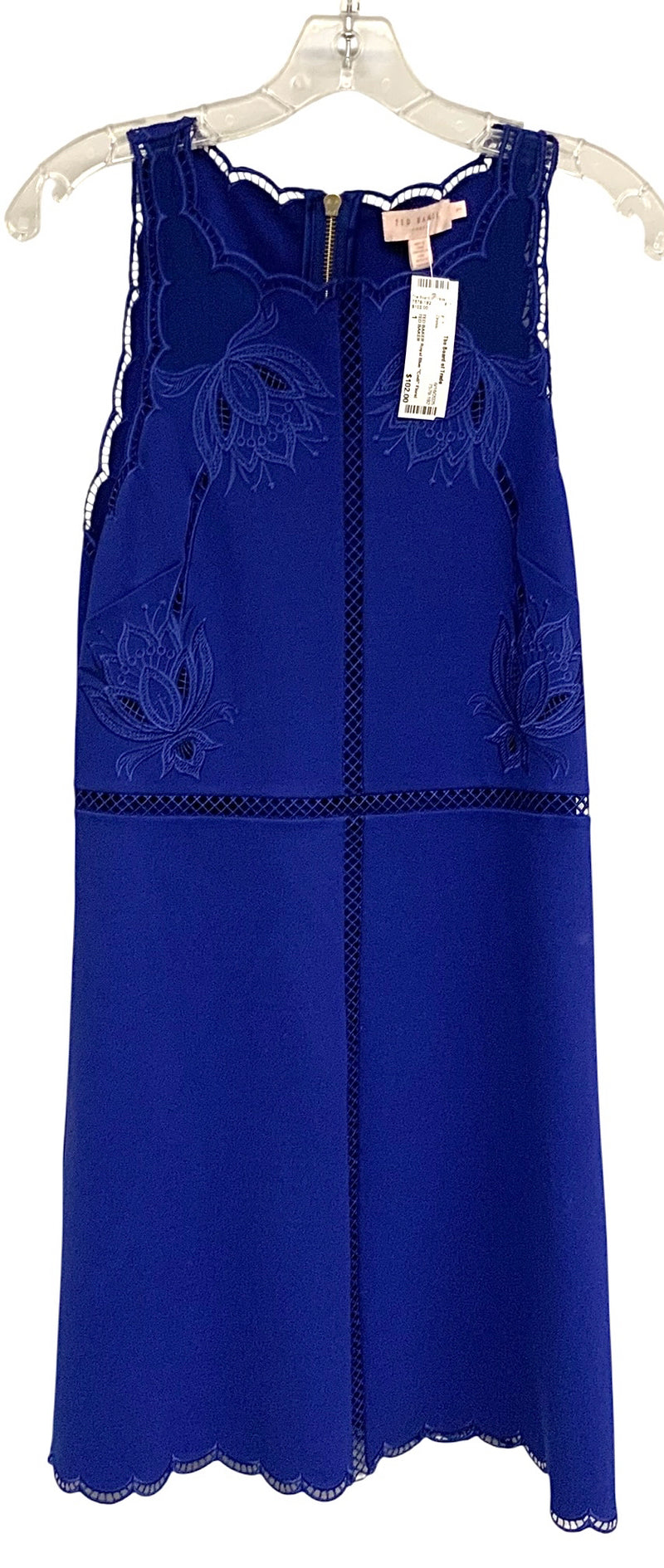 TED BAKER Royal Blue "Codi" Floral Embroidered Scalloped Dress