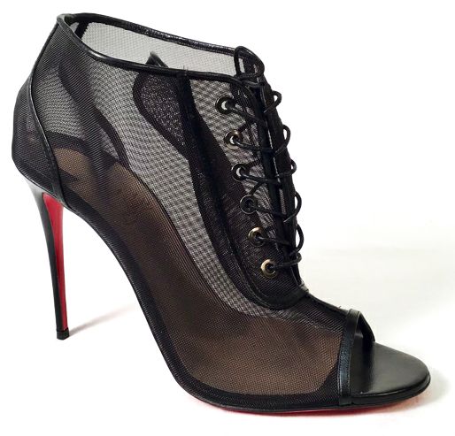 CHRISTIAN LOUBOUTIN Black Leather Mesh Ondessa Lace Up H/H Booties 40.5