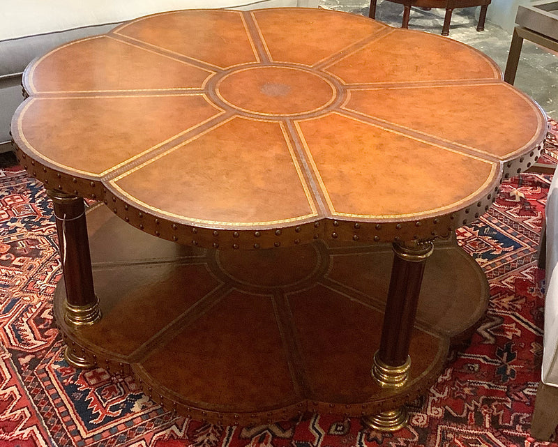 Maitland Smith Leather Cloverleaf Coffee Table