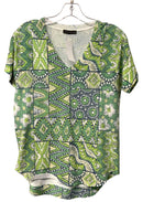 NALLY & MILLIE Green/Navy/Abstract V-Neck S/S Top