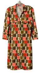 J MCLAUGHLIN Red/Coral/Brown Geo Print 3/4 Sleeve B/D Belted Dress