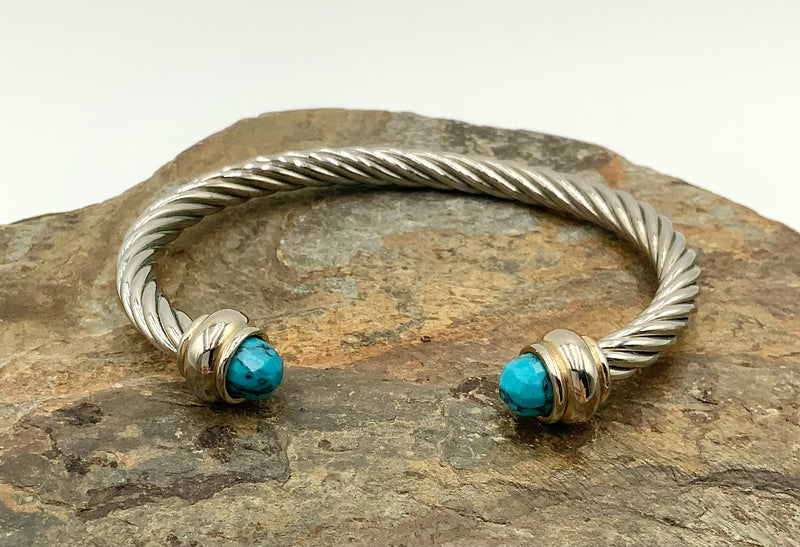 Silver Plated Metal & Turquoise Bracelet w/10kt Gold Highlights