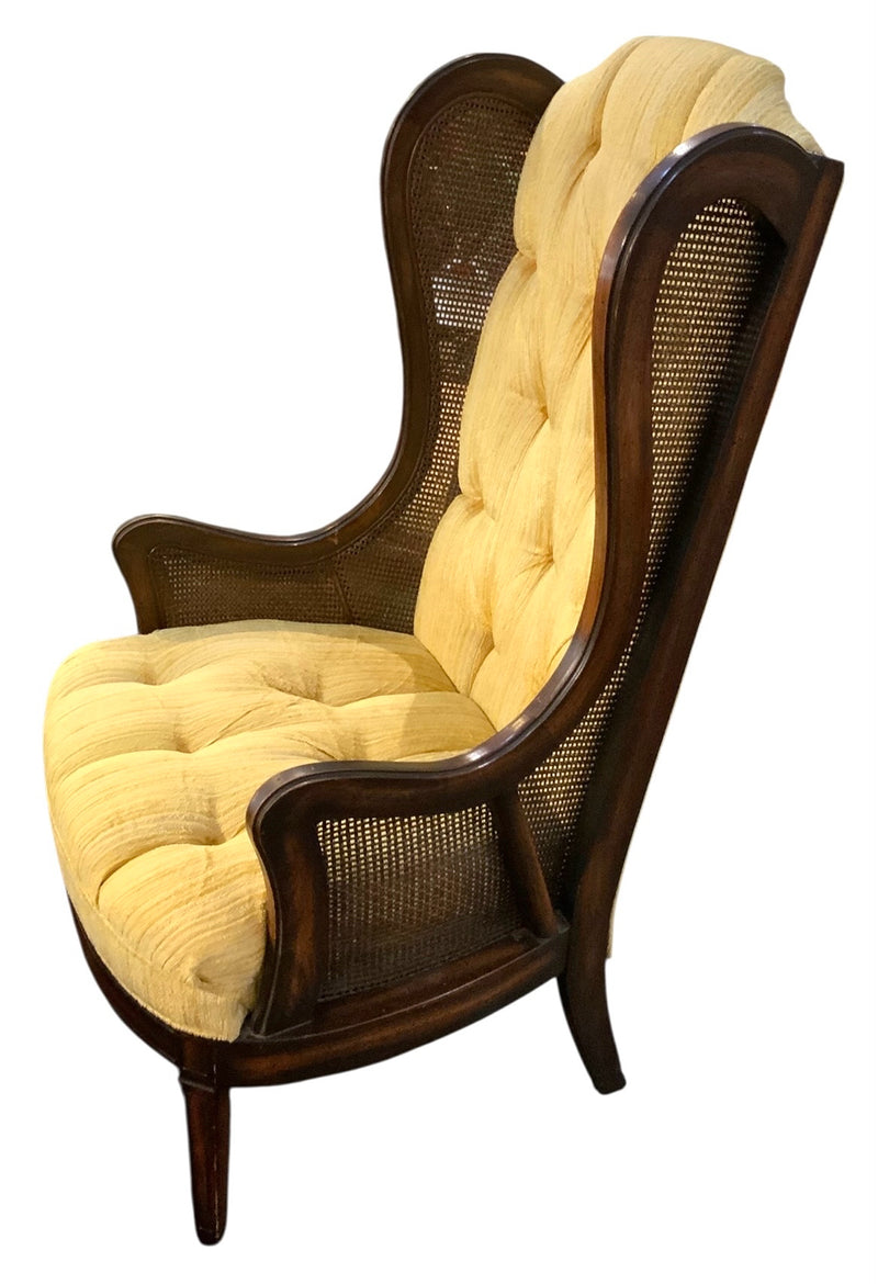 Mid Century Double Cane Chair with Original Upholstery