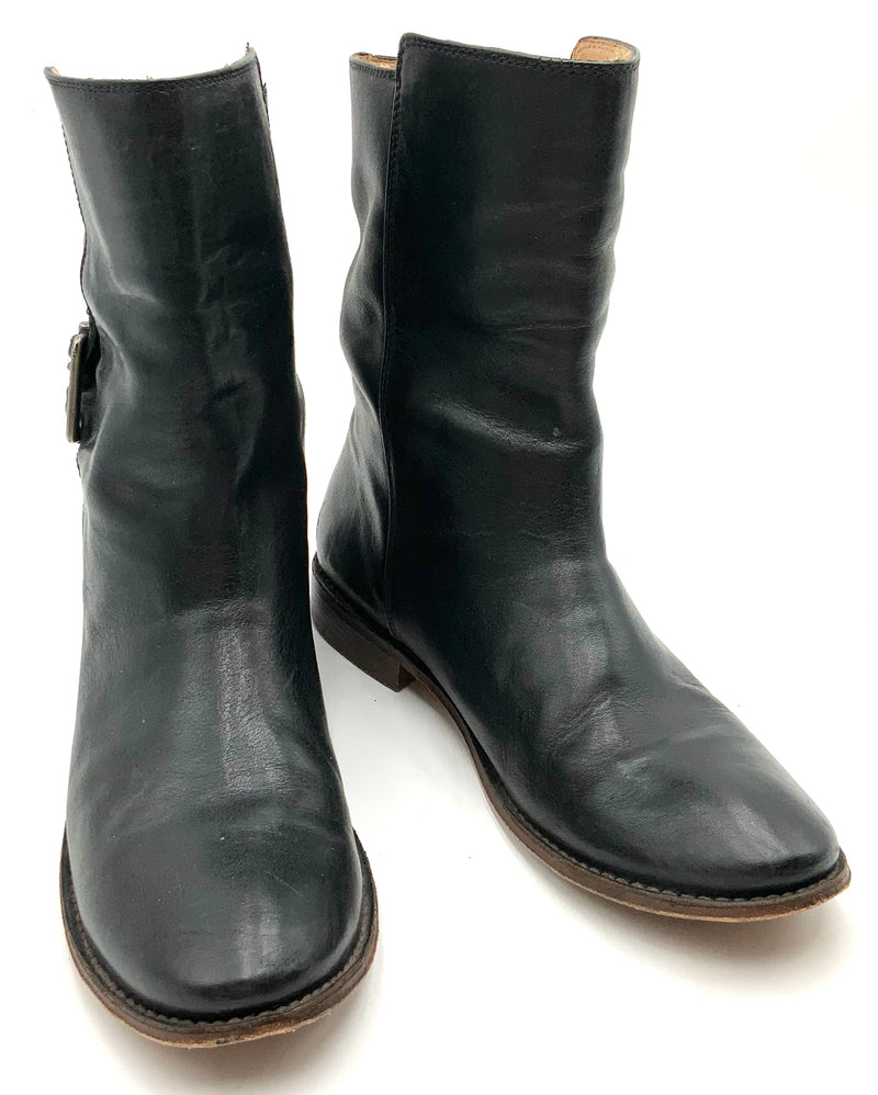 FRYE Black Leather Mid Calf Paige Buckle Boots 9.5