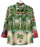 TIZZIE Green/Red/Tan Tribal Print L/S B/D Top