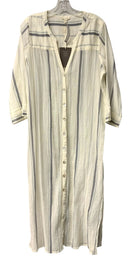 GARNET HILL Cream/Aqua/Grey Stripe Organic Cotton L/S Shirt Dress