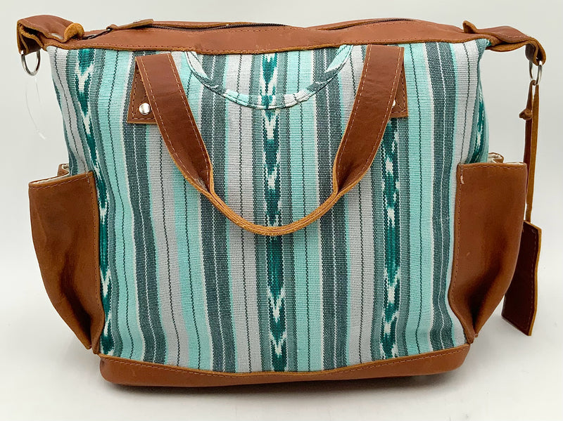 NENA & CO Tan Leather Seafoam Grey Fabric Backpack/Bag