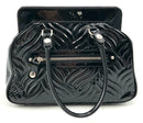 ANNE FONTAINE Black Patent Stitched Leather Top Handle Satchel