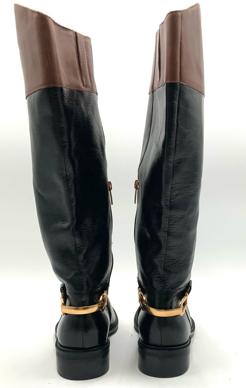 VINCE CAMUTO Black Brown Leather Amanyir Riding Boots 8