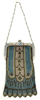 Whiting & Davis Vintage Blue Green Peach Enameled Mesh Bag